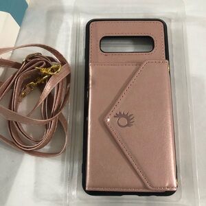 Elegant Metallic Phone Case wallet with adjustable Strap for Samsung S10